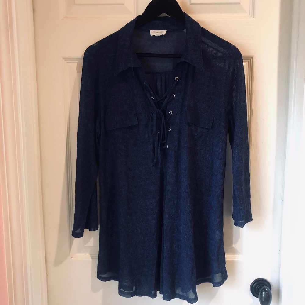 Blue See Through Maternity Top